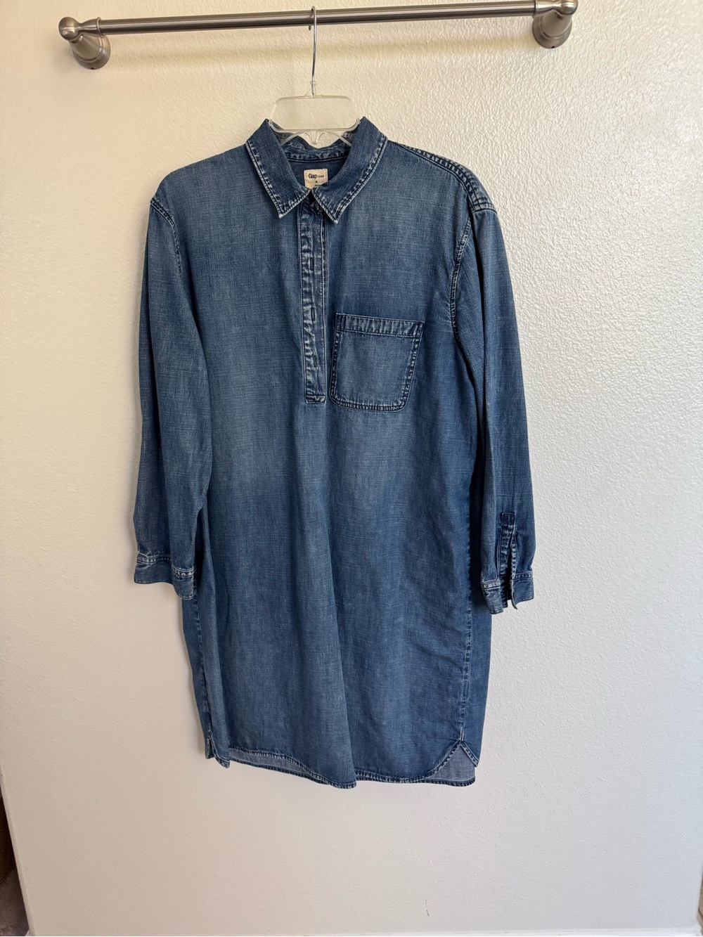 GAP Denim Chambray Long-Sleeve Shirt Dress - Blue